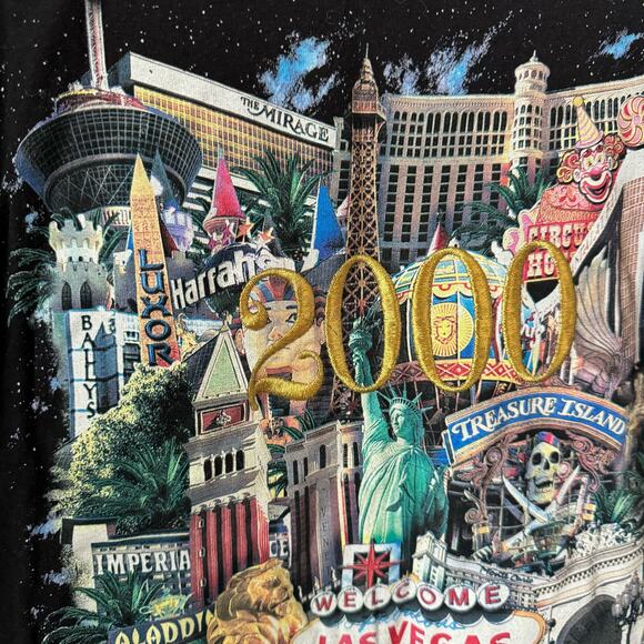 Vintage Y2K Las Vegas Casino Graphic Tee Unisex Black M Aladdin Grand Opening - Picture 7 of 9